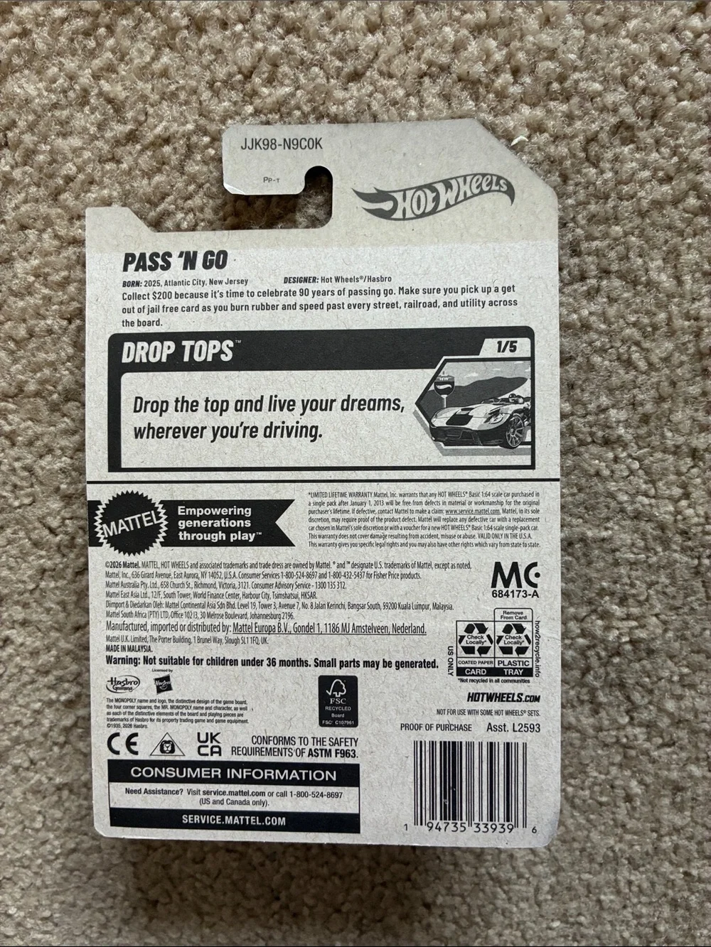 2026 Mattel Hot Wheels Monopoly “Pass’N Go”